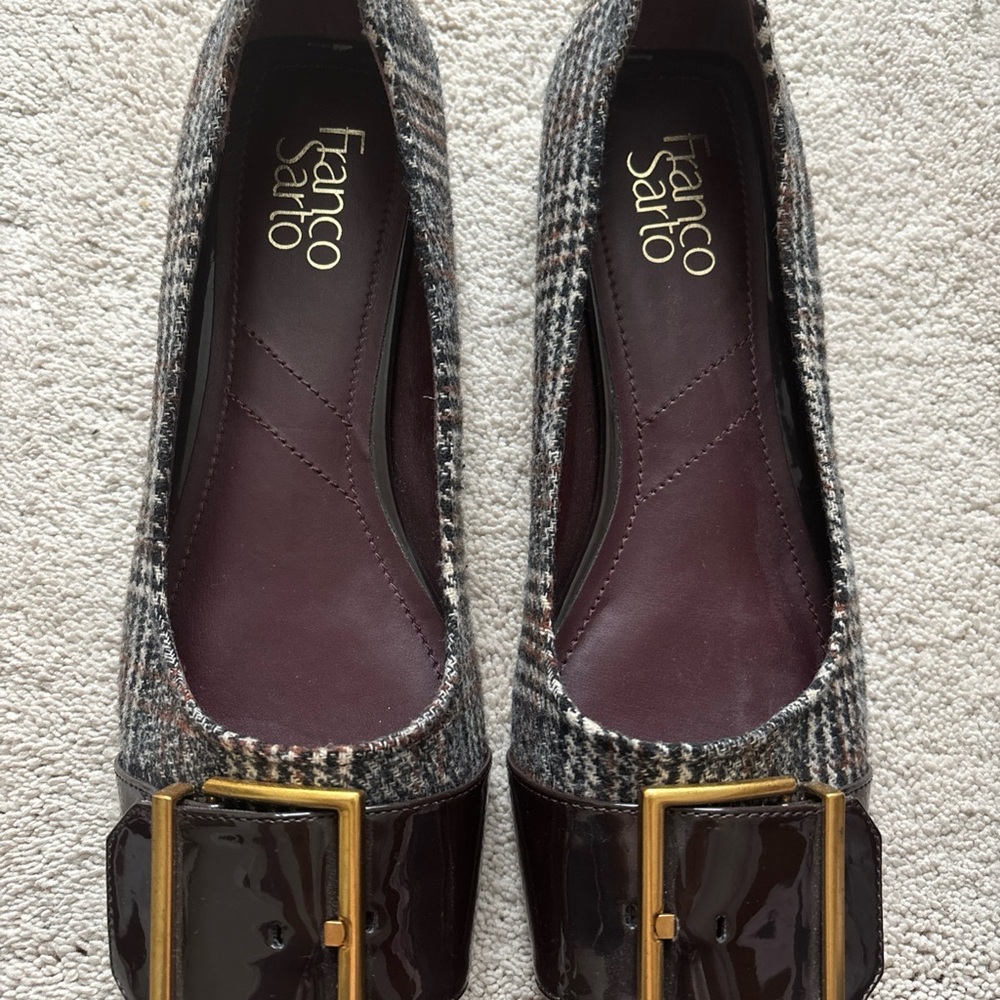 NWOT Franco Sarto Women's Burgundy and Brown Tweed Flats